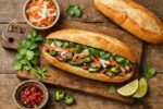 asian cuisine, banh mi, carrot, chili peppers, cilantro, cucumber